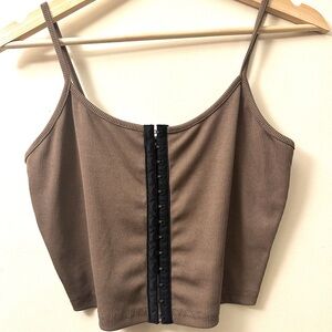 SHEIN Brown Ribbed Camisole with Black Accent